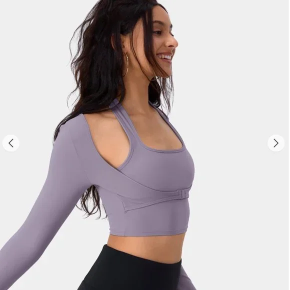 NWT:  Cloudful™ Halter Thumb Hole Long Sleeve Cropped 2-in-1 Sports Top (#46) - Picture 4 of 8